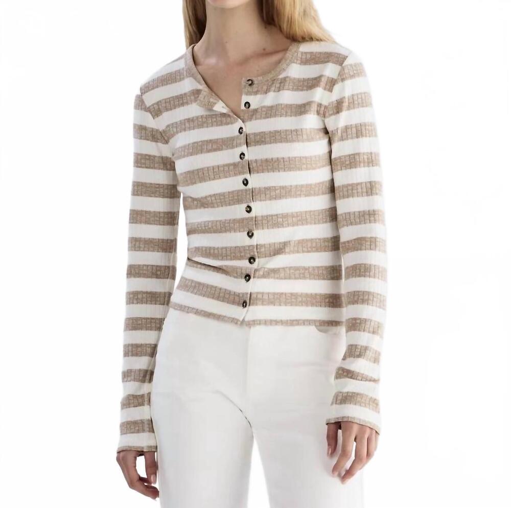 NEW RAG & BONE knit wide rib stripe cardigan in toffee